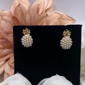 Pineapple Stud Earrings With Pearl Beads NEW